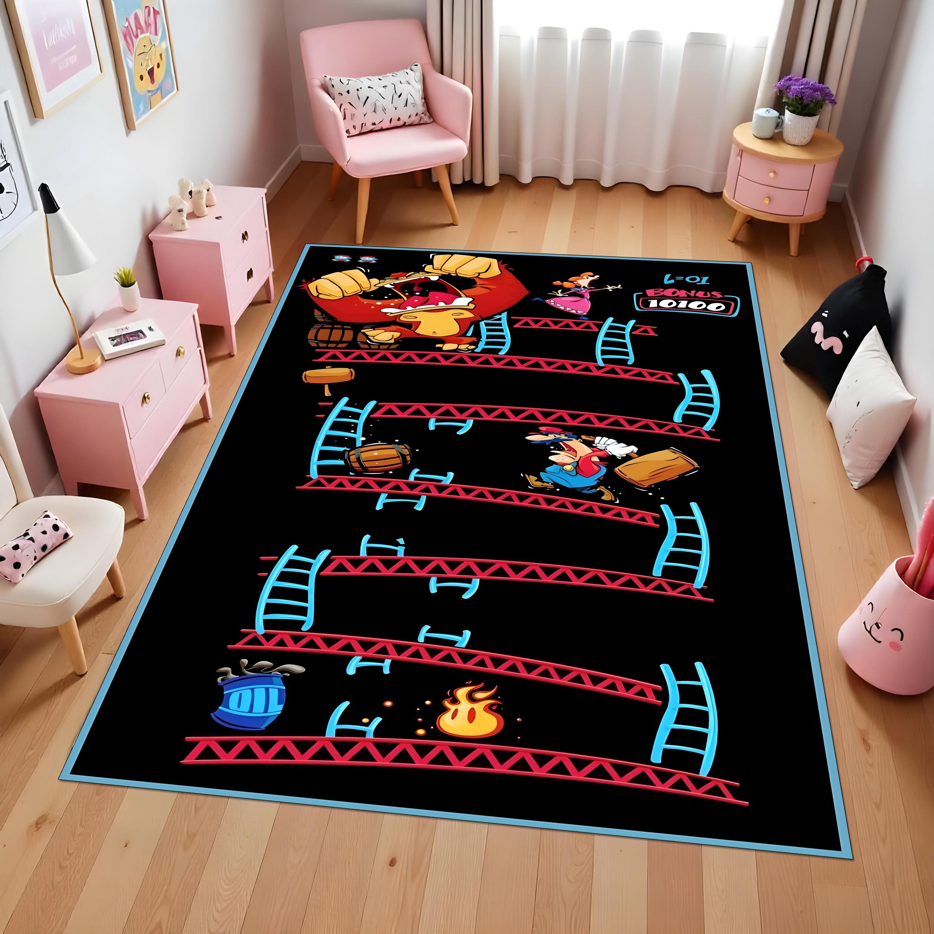 Retro Donkey Kong Rug, Arcade Video Game Rug, Colorful Rug for