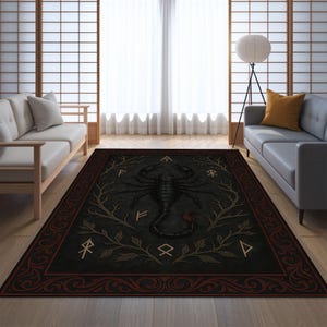 Black Scorpion Rug, Gothic Washable Carpet With Dark Aesthetic, Zodiac ...