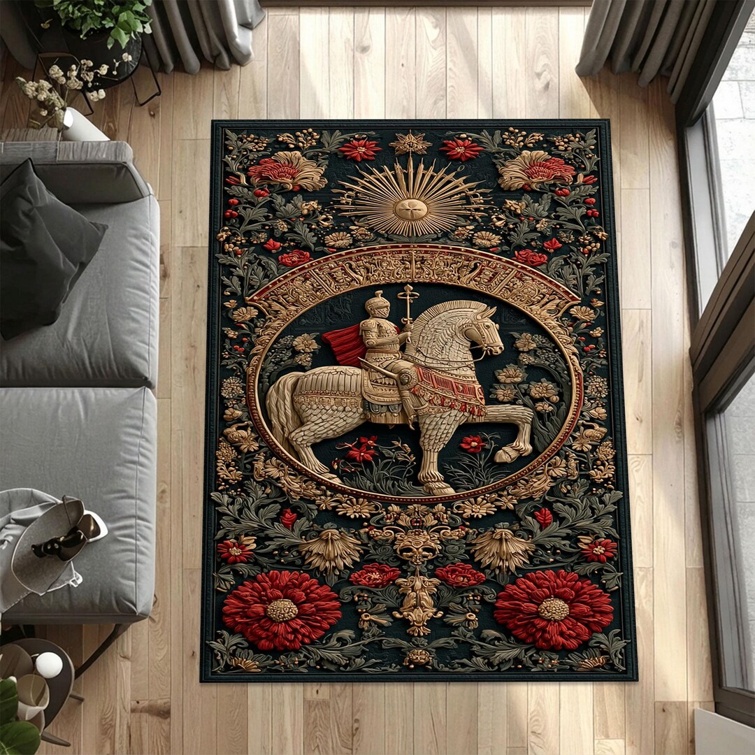 Medieval Area Rug Medieval Knight Tapestry Rug, Gothic Equestrian Wall Art Style Carpet ...