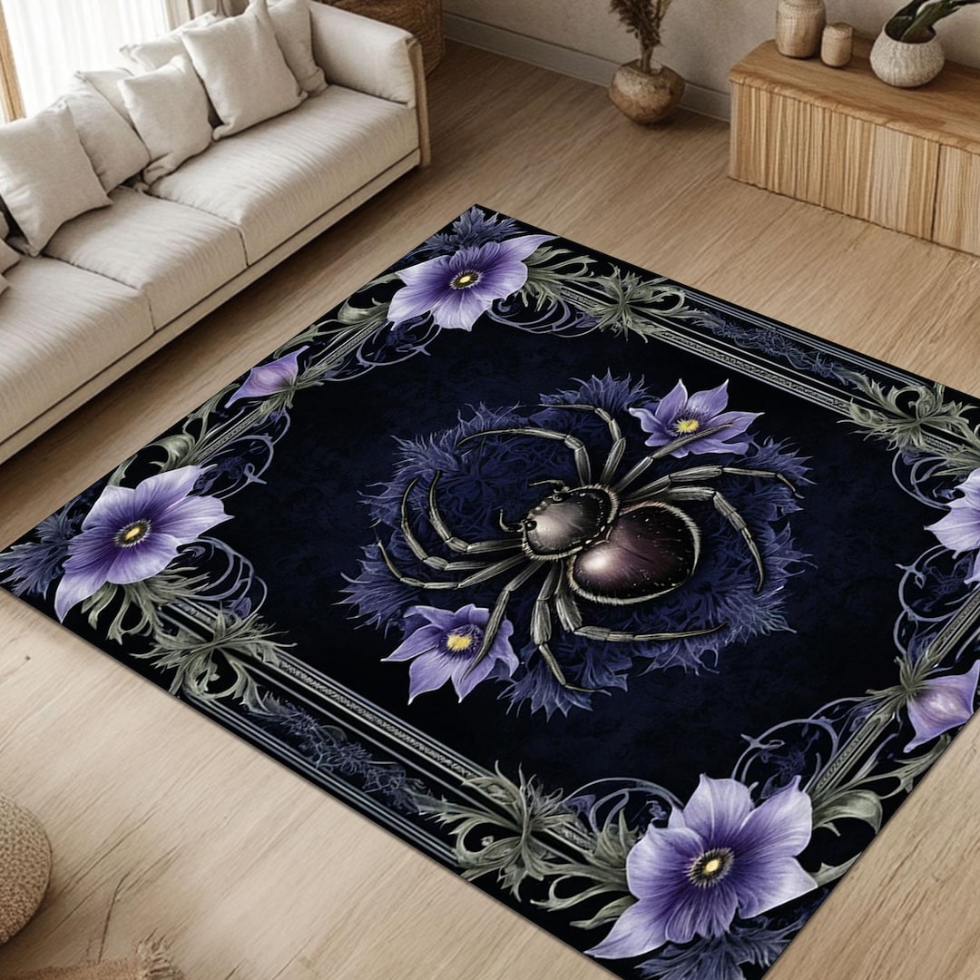 Gothic Spider Rug With Purple Floral Frame, Dark Academia Style Creepy ...