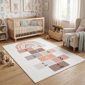 Hüpfspielteppich für Kinder, rosa Lernteppich mit Zahlen, pädagogisches Spielzimmer für Mädchen, waschbarer, rutschfester Teppich