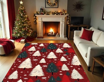 Vintage Christmas Bells Rug, Festive Holiday Rug, Washable Area