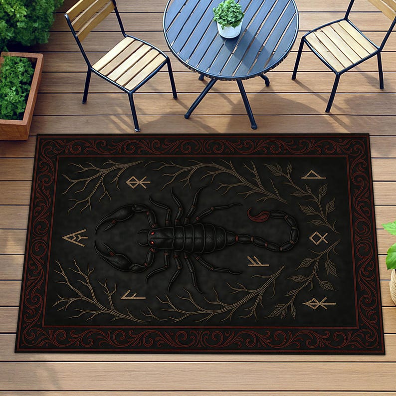 Black Scorpion Rug, Gothic Washable Carpet With Dark Aesthetic, Zodiac ...