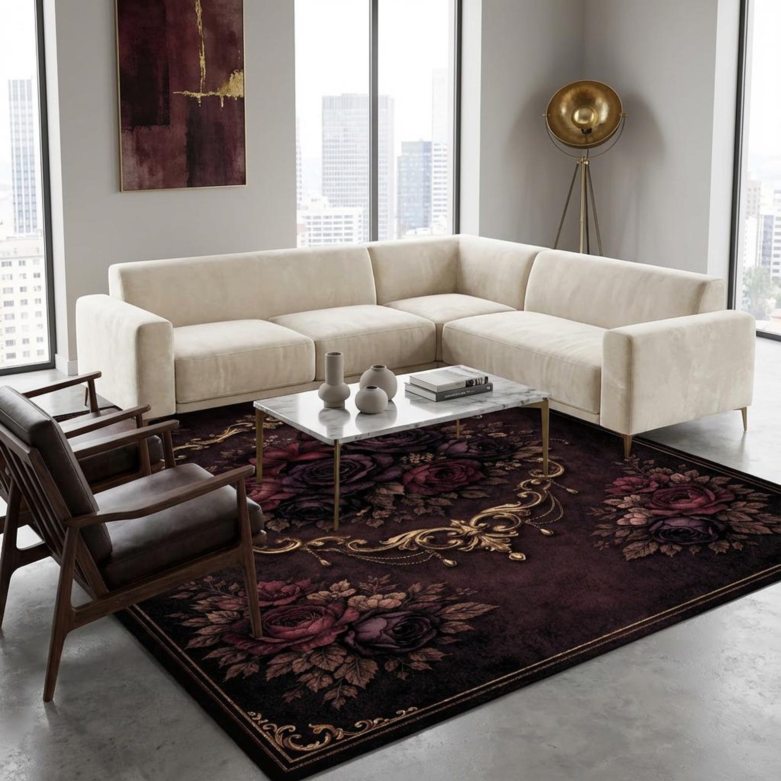 Gothic Rose Rug Dark Baroque Carpet, Victorian Floral Medallion Area ...