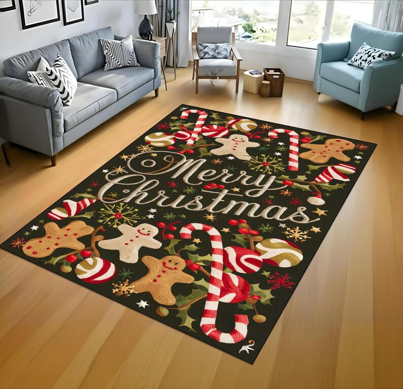 Christmas Eve Decor, Cute Gingerbread Rug, Christmas Area Rug, Merry ...