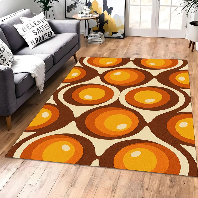 Retro Rug, Circle Pattern Mat, 70s Pop Carpet, Mid Century Decor ...