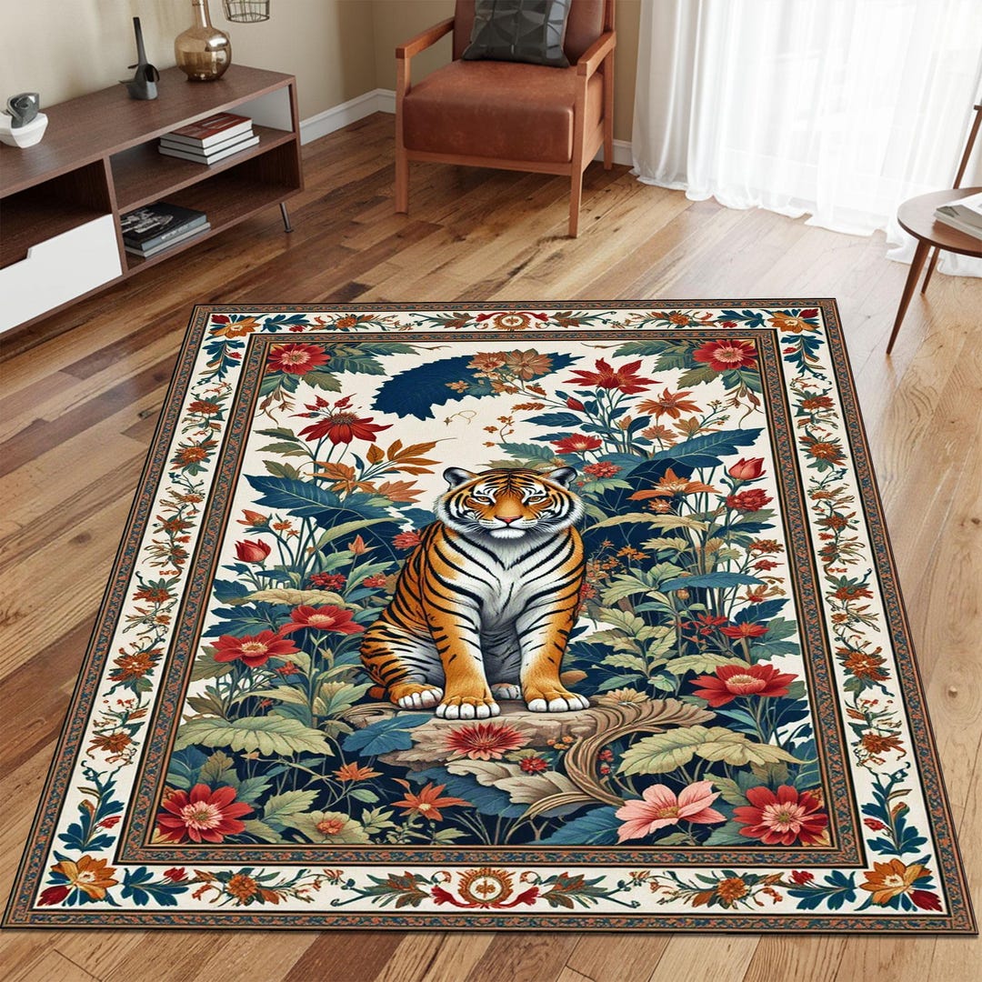 Tiger Pattern Rug, Colorful Tiger Pattern Kilim, Eye-catching Tiger and ...