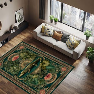 Crocodile Tropical Jungle Rug Exotic Botanical Style Living Room Carpet ...