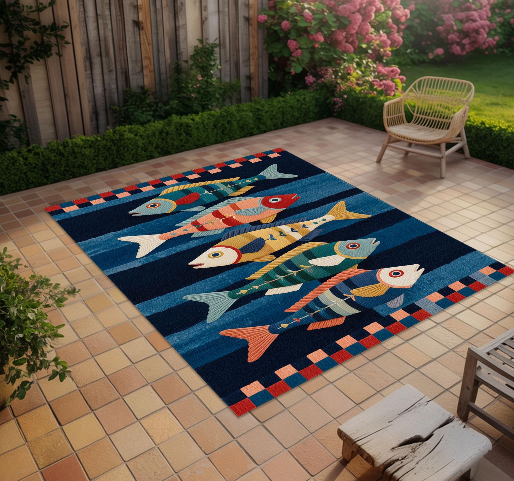 Throw Rug Fish Fish Rug, Ocean Theme Carpet, Colorful Kids Rug, Beach House Decor ...