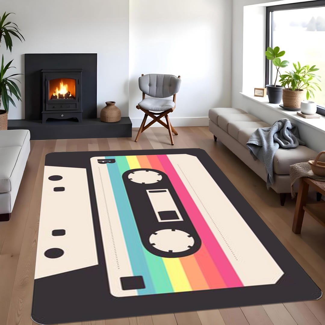Retro Cassette Tape Rug, Cassette Tape Themed Rug, Nostalgic Cassette ...