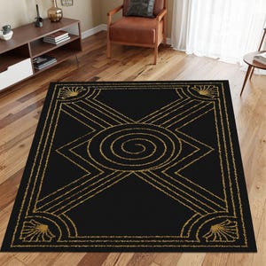 Black and Gold Art Deco Area Rug, Minimalist Modern Floor Carpet, Elegant Abstract Design, Geometric Patterned Luxury Home Decor Rug