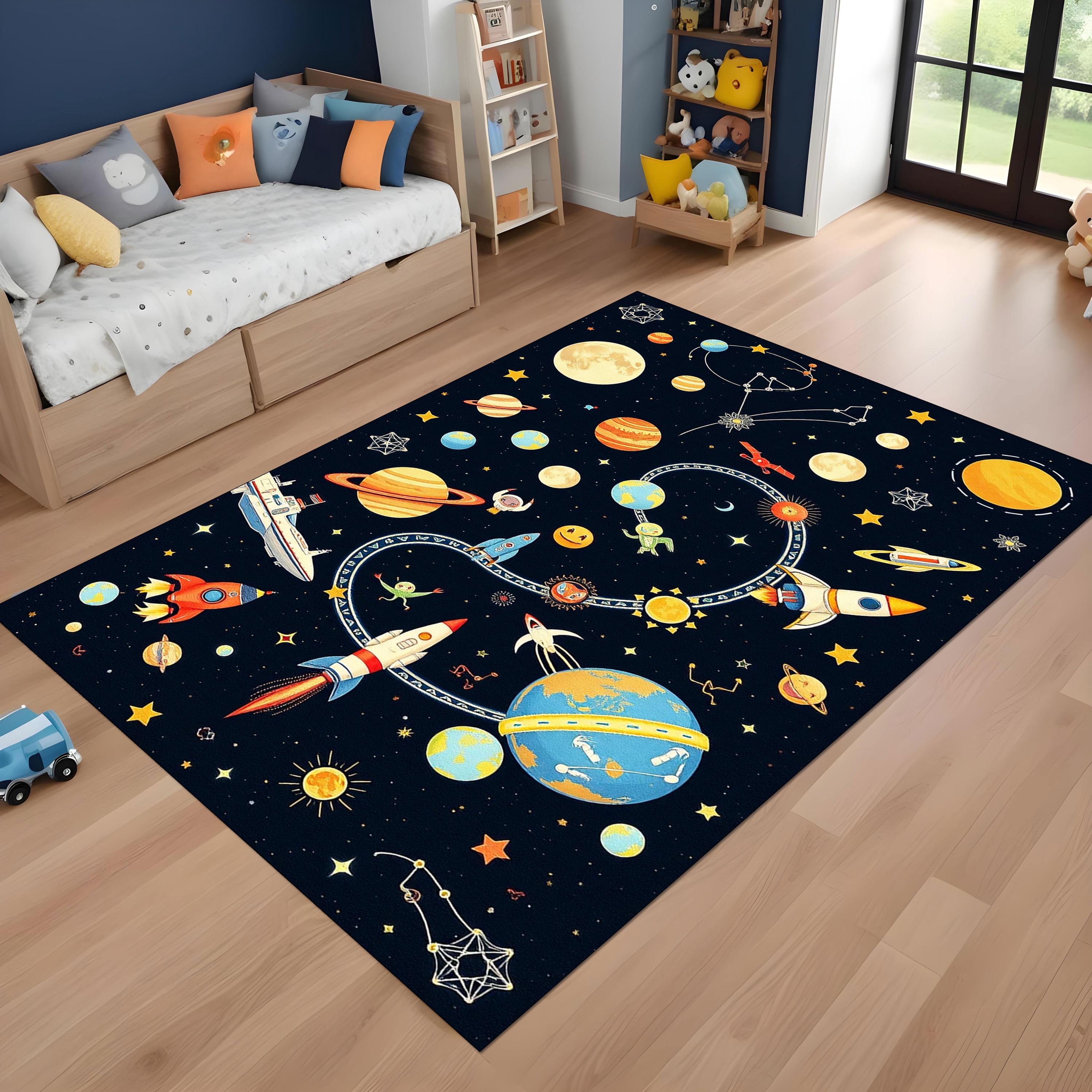 Solar Systen Rug Solar System Rug With Rockets and Planets – Kids Educational Space Play ...