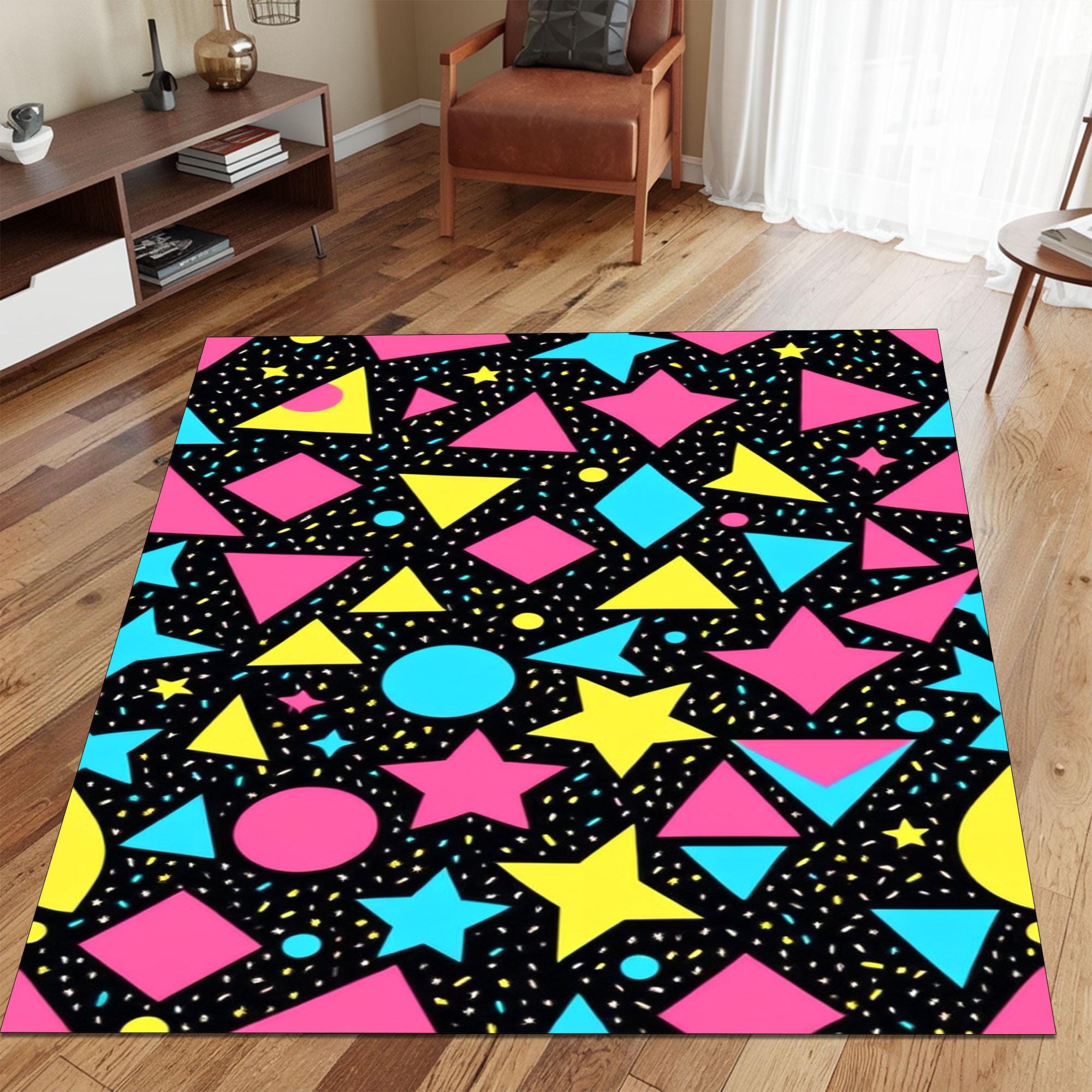 Retro Arcade Game Memphis Style Rug With Neon Pink, Yellow and Blue ...
