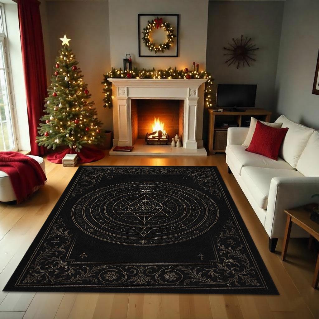 Mystical Black Rug With Occult Symbols Alchemy Circle Gothic Witchcraft ...