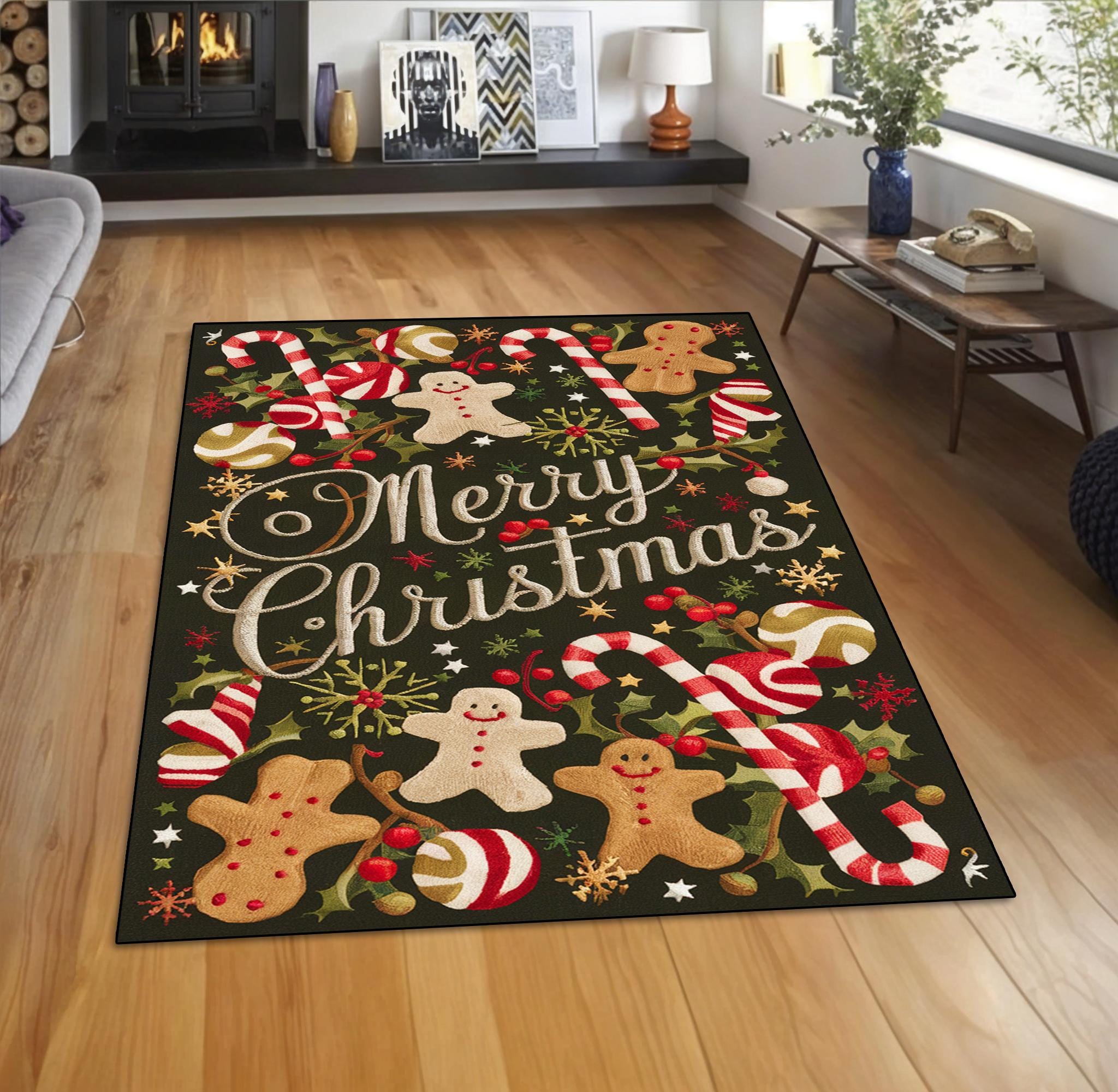 Christmas Eve Decor, Cute Gingerbread Rug, Christmas Area Rug, Merry ...