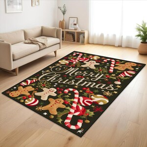 Christmas Eve Decor, Cute Gingerbread Rug, Christmas Area Rug, Merry ...