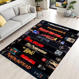 Tapis VHS, Série de films d&#39;Halloween, Tapis de films d&#39;horreur, Tapis de films rétro, Décoration de salle de cinéma, Tapis personnalisable, Tapis antidérapant, Tapis populaire, Tapis cadeau
