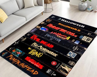 VHS Rug, Halloween Movie Series, Horror Movie Rug, Retro Movies Rug, Movie Room Decor, Customizable Rug, Non Slip Rug, Popular Rug, Gift Rug