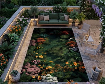 Outdoor Botanical Garden Rug Floral Patio Carpet Tropical Nature Deck Rug Waterproof Backyard Area Rug