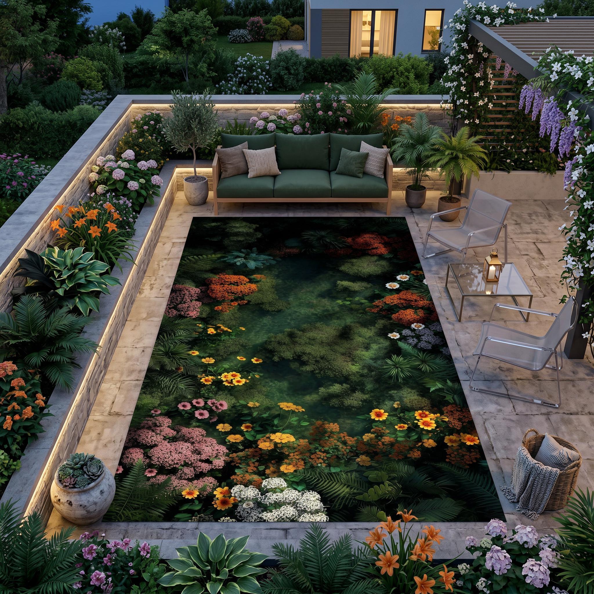 Outdoor Botanical Garden Rug Floral Patio Carpet Tropical Nature Deck ...