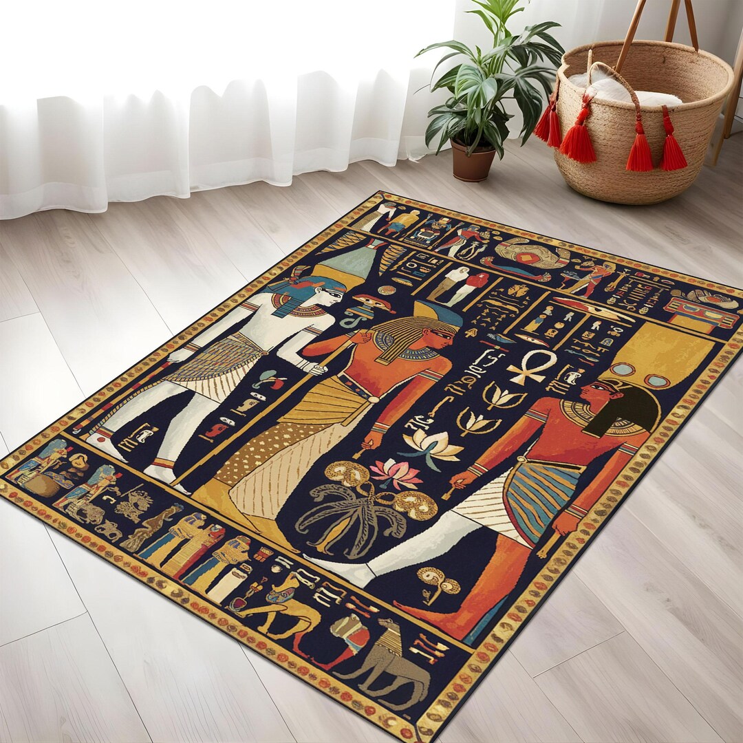 Ancient Egyptian Area Rug – Hieroglyphic Pharaoh Carpet, Egyptian Gods ...
