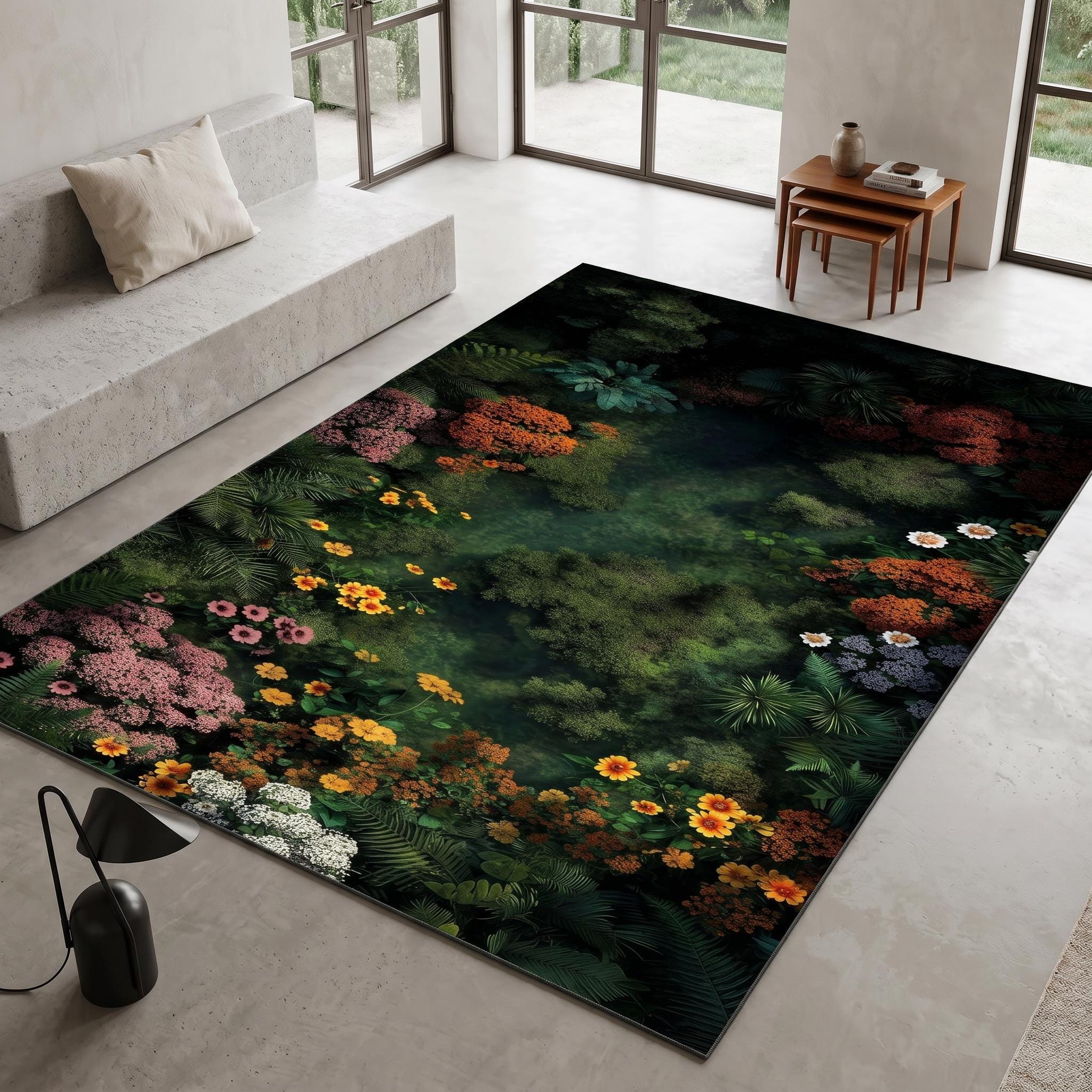 Outdoor Botanical Garden Rug Floral Patio Carpet Tropical Nature Deck ...