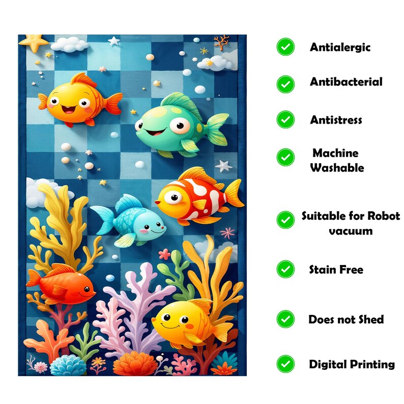 Ocean Adventure Fish Rug – Colorful Coral Reef Kids Playroom Carpet ...