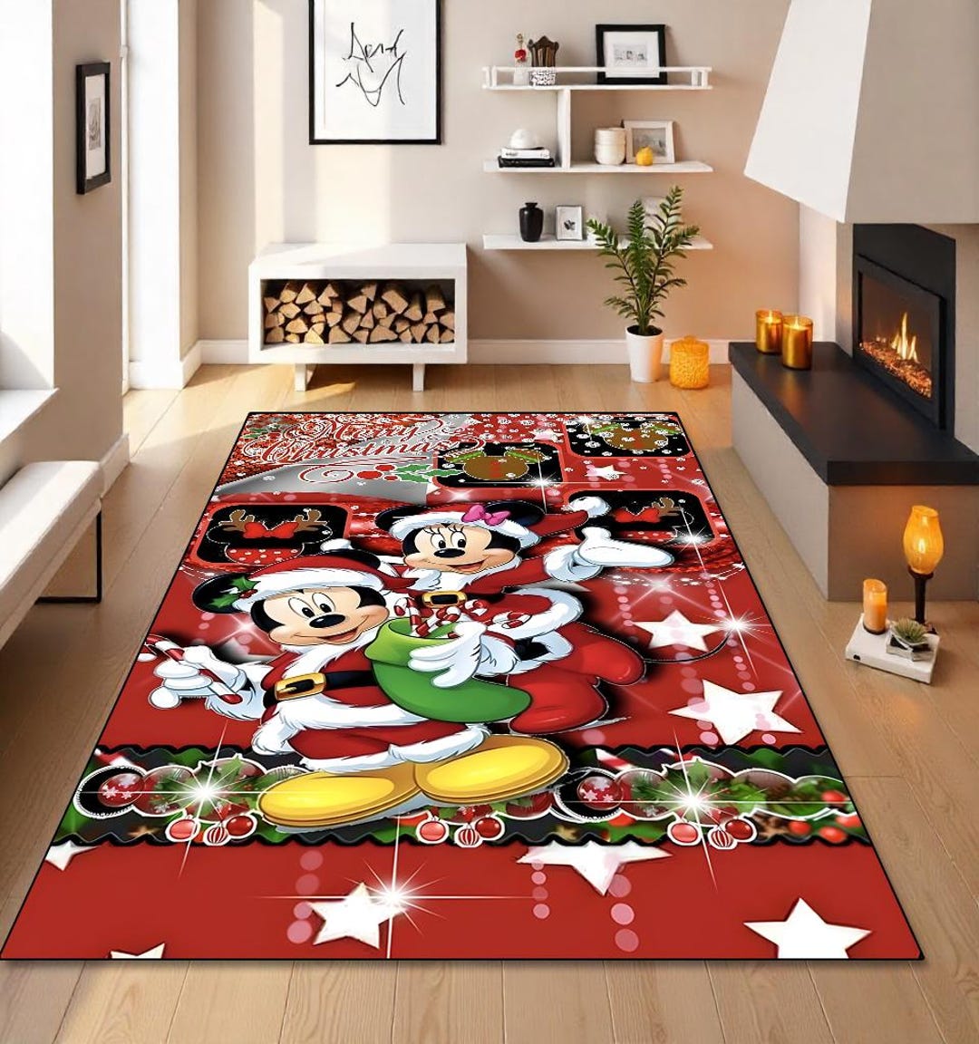 Mickey Mouse Christmas Rug, Cute Rug, Colorful Christmas Rug
