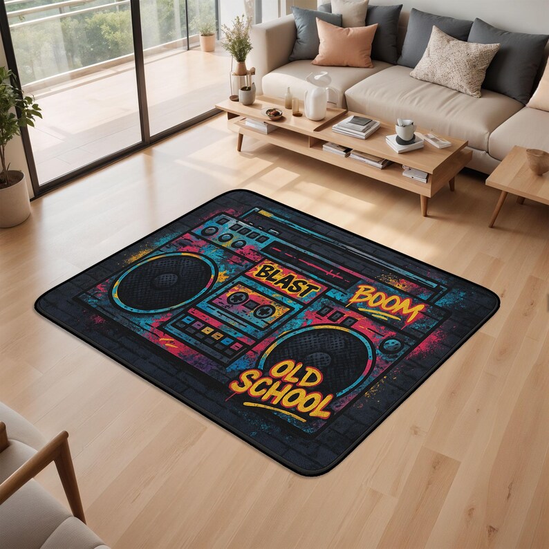 Retro Rug, Boombox Carpet, Old School Radio Rug, Hip Hop Room Mat, Teen ...