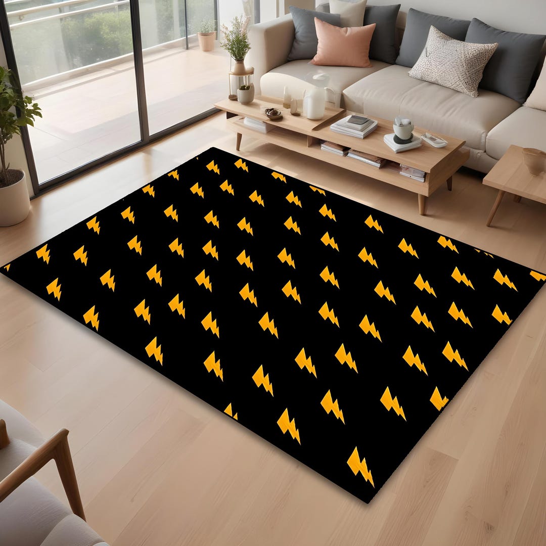 Bold Lightning Bolt Rug, Lightning Strikes Rug, Stylish Black Rug ...