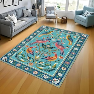Tropical Birds Rug, Lovely Animal Pattern Rugs, Pet Lover Gift, Symmetrical Ornate Pattern Rug, Animal Pattern Rugs, Lovely Birds, Rug