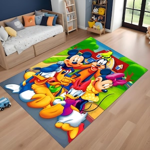 Decorazioni per la cameretta dei bambini, tappeto di Paperino e i suoi amici, tappeto di Topolino, personaggi dei cartoni animati, tappeto per la cameretta dei bambini, tappeto carino, decorazioni per la casa.