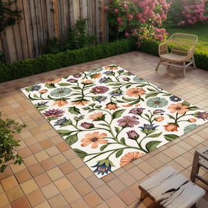 Kunst Blumenteppich, Weicher botanischer Teppich, Pastell Gartenmatte, Boho Chic Bodenteppich, waschbares Blumendekor, cremefarbener Teppich, botanische lebendige Matte