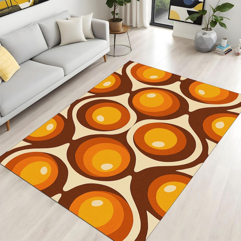 Retro Rug, Circle Pattern Mat, 70s Pop Carpet, Mid Century Decor ...