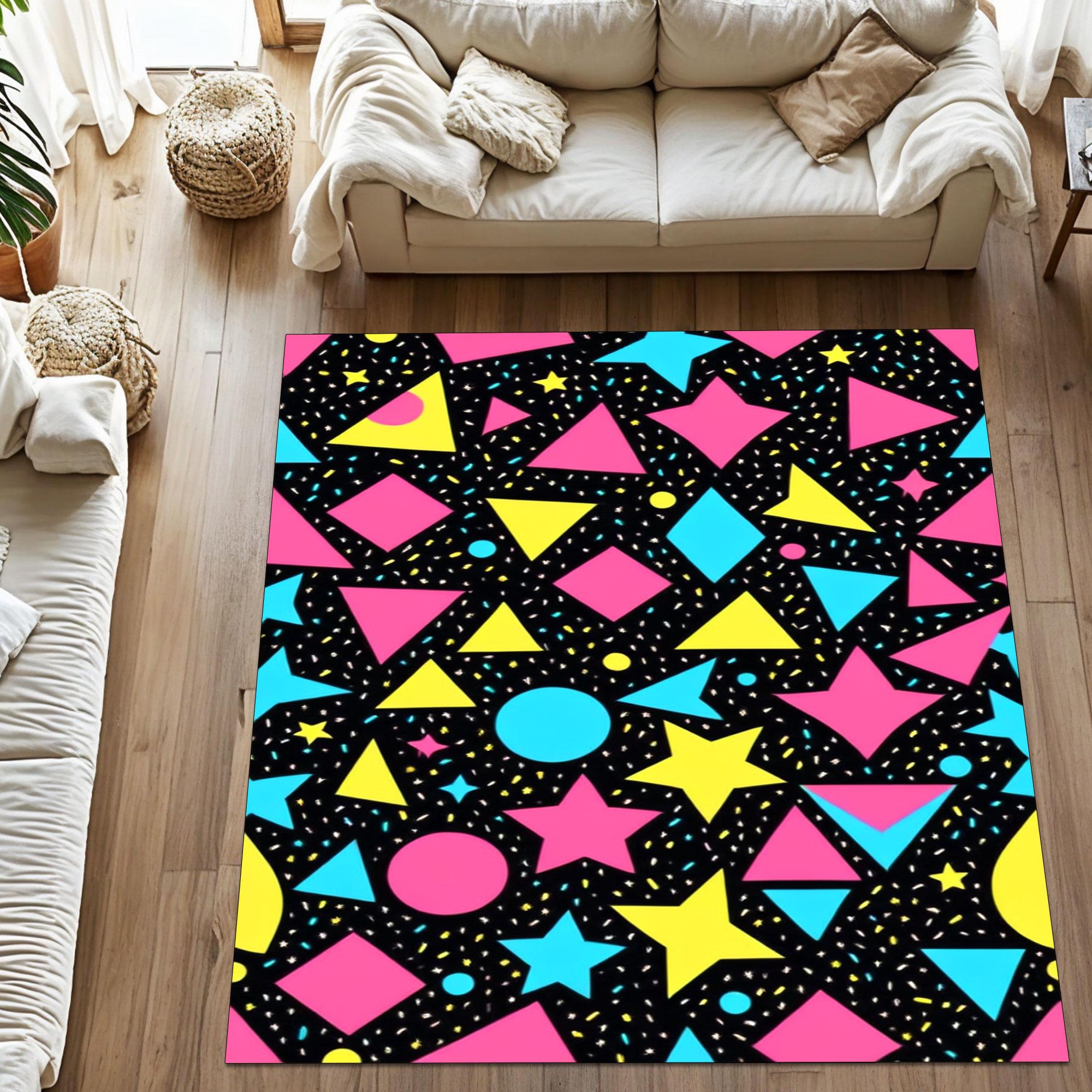 Retro Arcade Game Memphis Style Rug With Neon Pink, Yellow and Blue ...