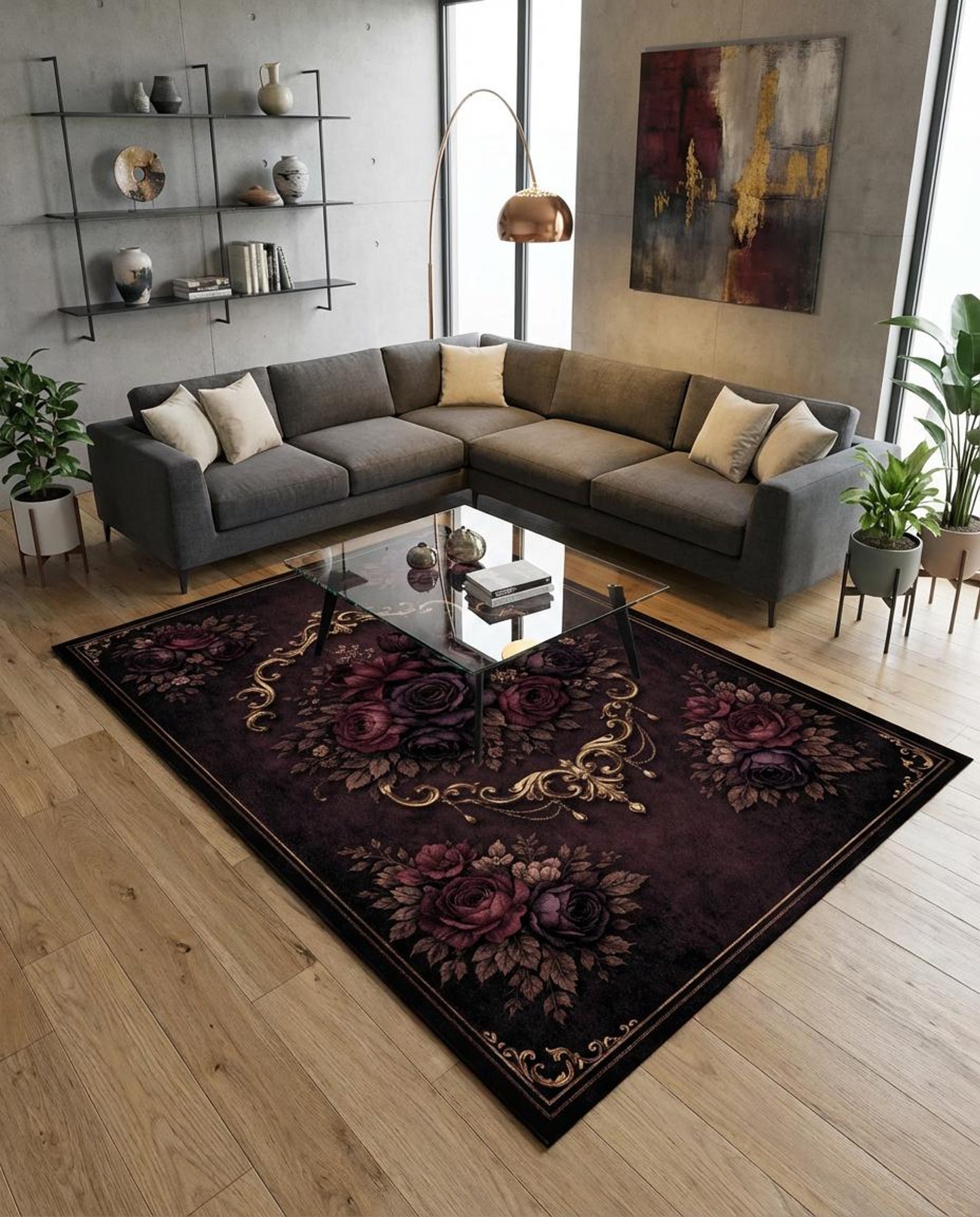 Gothic Rose Rug Dark Baroque Carpet, Victorian Floral Medallion Area ...