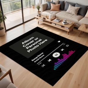 Custom Song Display Rug with Album Art, Song Title & Artist Name – Personalized Spotify Style Carpet, Perfect Gift for Music Lovers