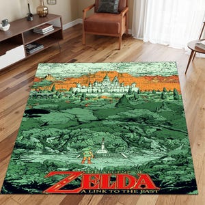 Tapis Zelda Lien vers le passé | Tapis de jeu rétro | Carpette sur le thème du jeu vidéo | Cadeau parfait pour gamer | Décor de paysage fantastique, carte du château d'Hyrule