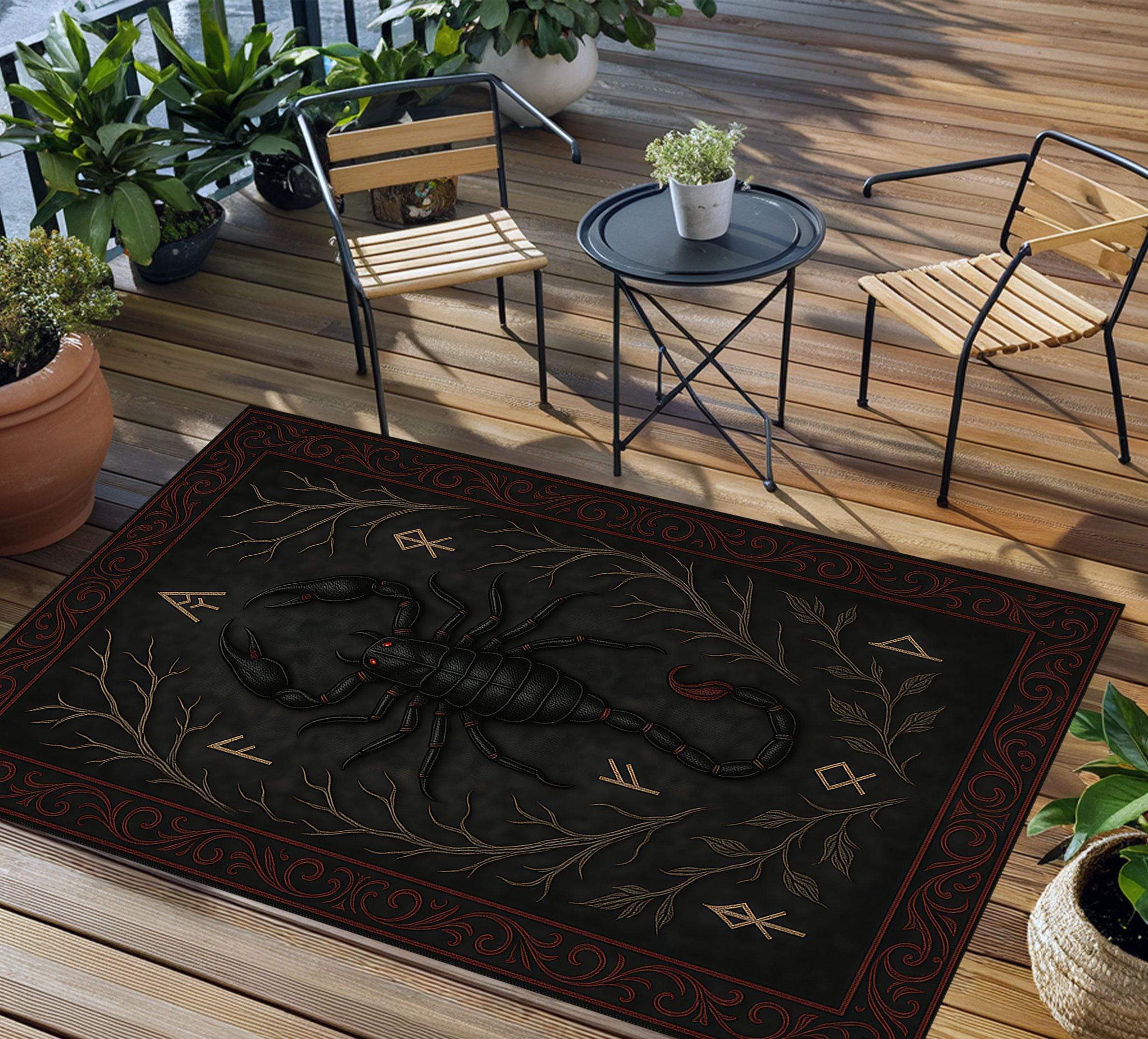 Black Scorpion Rug, Gothic Washable Carpet With Dark Aesthetic, Zodiac ...