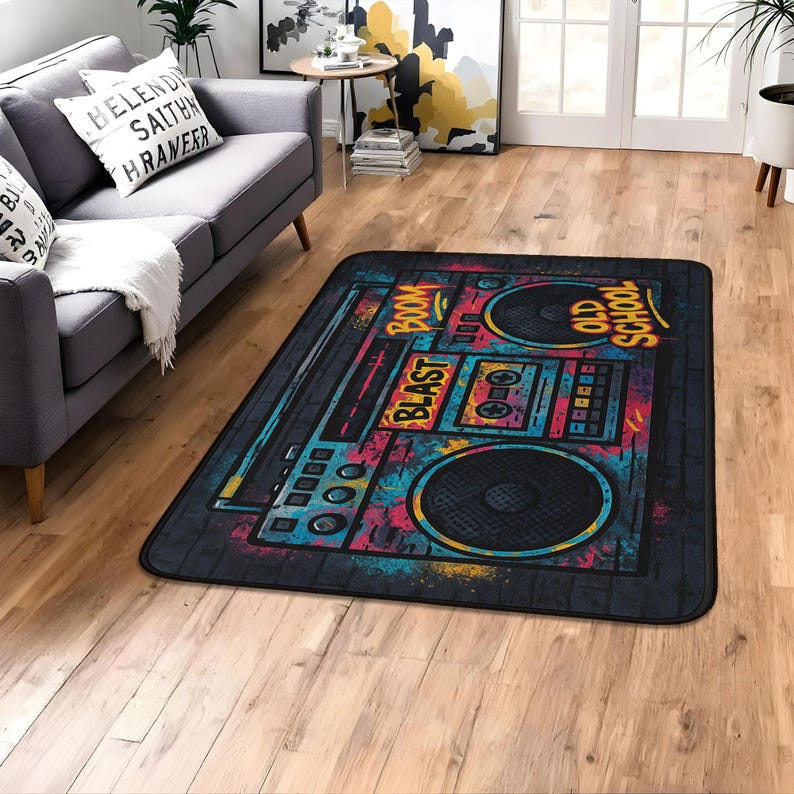 Retro Rug, Boombox Carpet, Old School Radio Rug, Hip Hop Room Mat, Teen ...