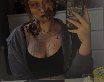 Zombie Prosthetic Makeup Set – 10 Piece FX Kit with Cheek, Mouth & Bite Wounds + Skin Rot Textures – Halloween SFX