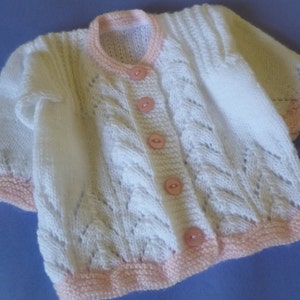 Newborn Baby Girl Cardigan Sweater Hand Knitted with Soft Hypoallergenic Acrylic Wool. Baby Shower Gift. Free Shipping.