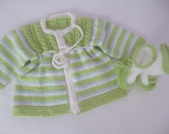 Newborn Baby Coming Home Sweater Set,  Sweater and Booties,  Handknitted.  Soft Hypoallergenic Acrylic Baby Wool