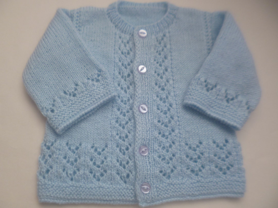 Newborn Baby Sweater, Baby Boy Cardigan Sweater, Hand Knitted With Soft Blue Hypoallergenic Wool