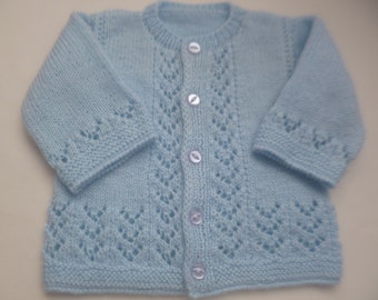 Newborn Baby Sweater, Baby Boy Cardigan Sweater,  Hand Knitted with Soft Blue Hypoallergenic Wool. Free Shipping with Track & Trace