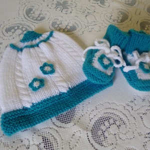Baby Girl Outfit, Set of Cardigan/Sweater, Pants, Beanie Hat, Booties,REDUCED PRICE Handknitted with Hypoallergenic Wool image 5