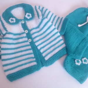 Baby Girl Outfit, Set of Cardigan/Sweater, Pants, Beanie Hat, Booties,REDUCED PRICE Handknitted with Hypoallergenic Wool image 9