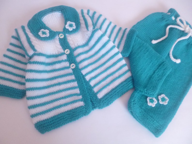 Baby Girl Outfit, Set of Cardigan/Sweater, Pants, Beanie Hat, Booties,REDUCED PRICE Handknitted with Hypoallergenic Wool image 9