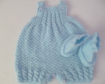 Baby Romper and Booties Set, Newborn Boy Outfit, Hand Knitted with Soft Hypoallergenic acrylic wool, Ready to Ship, Free Shiping