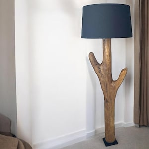 Driftwood Floor Lamp – Handmade Natural Wood Light with Black Shade | Eco Rustic Lighting for Boho or Coastal Home Decor